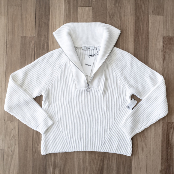 NWT Joie Hinnes Quarter Zip Sweater Pullover White Wool Women's $348 - Size S - Picture 5 of 12